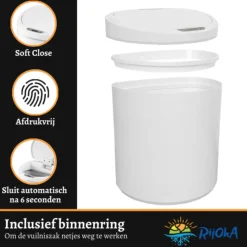 Rijoka Prullenbak Sensor 8 Liter Kunststof Soft Close Vingerafdrukvrij Afvalbak
