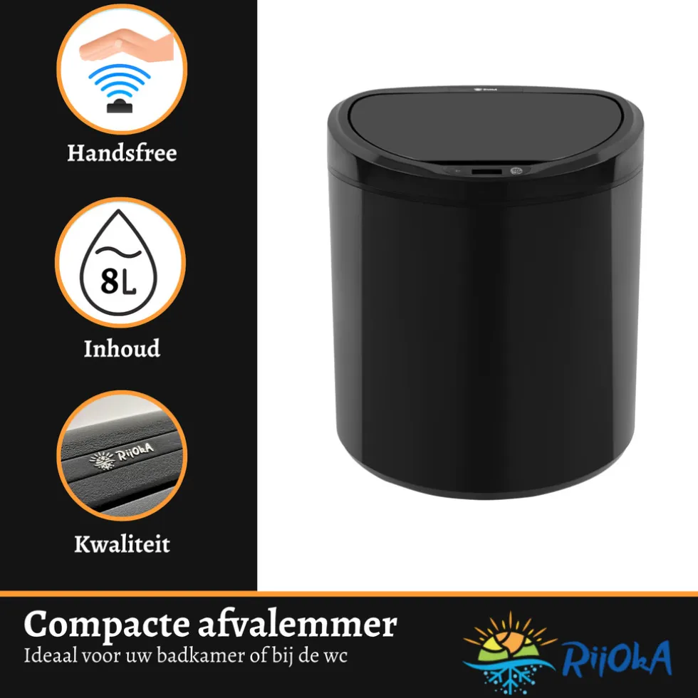 Rijoka Sensor Afvalemmer 8 Liter Kunststof Soft Close Prullenbak
