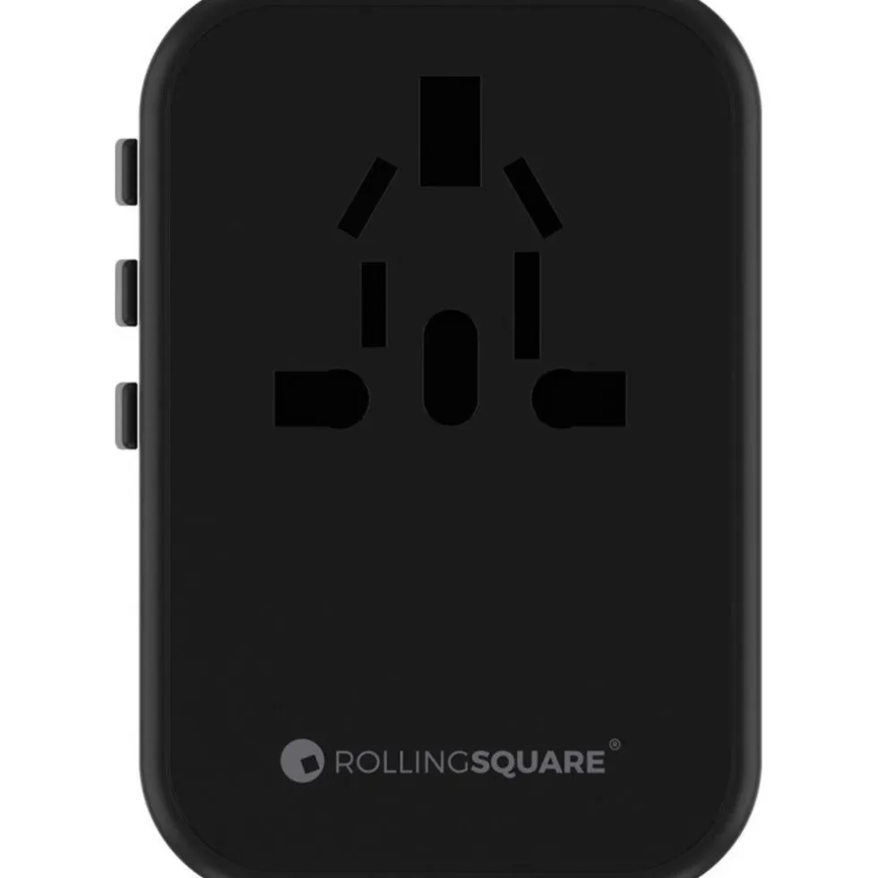 Rolling Square Travel Adapter Quick Charge Universele Wereldstekker Zwart