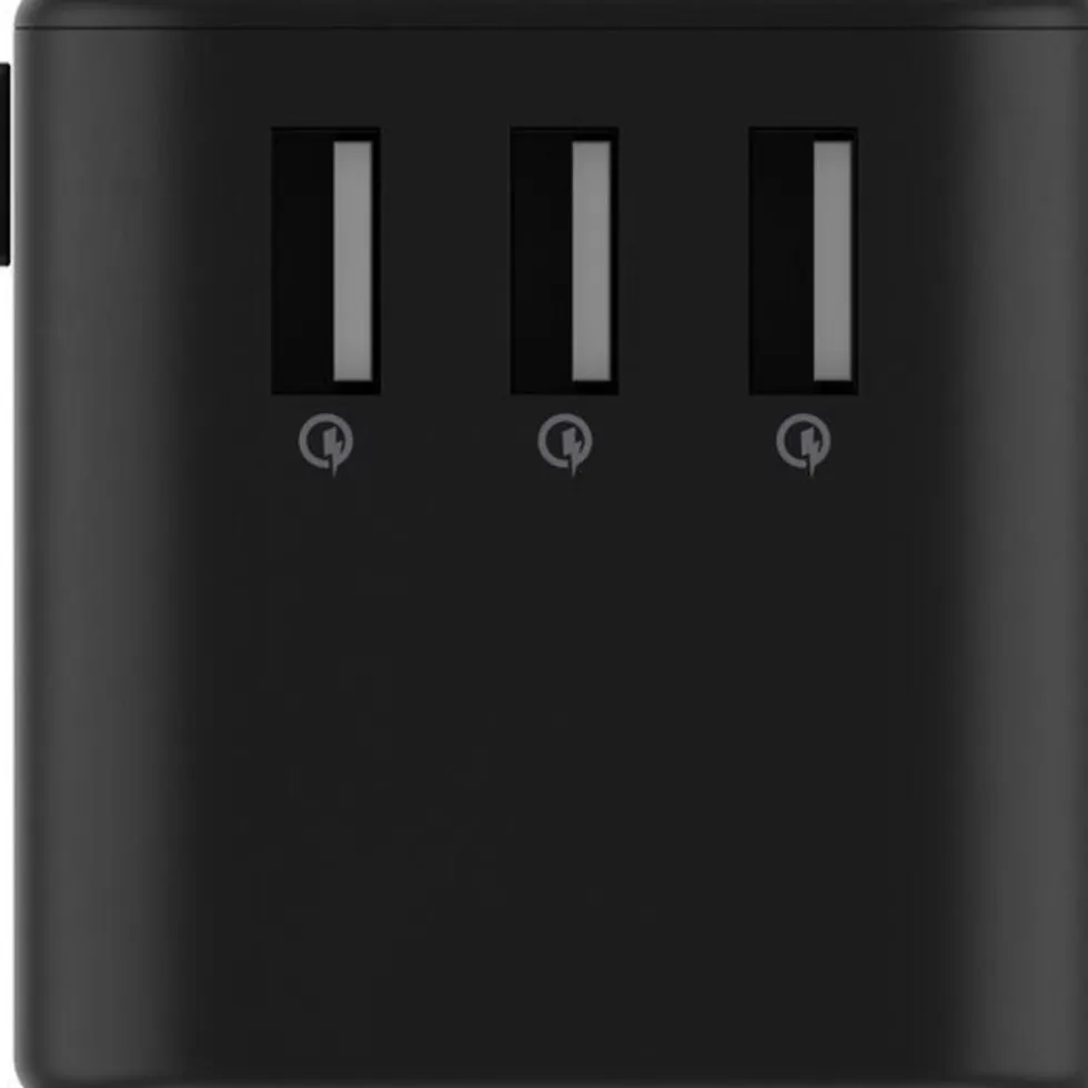Rolling Square Travel Adapter Quick Charge Universele Wereldstekker Zwart