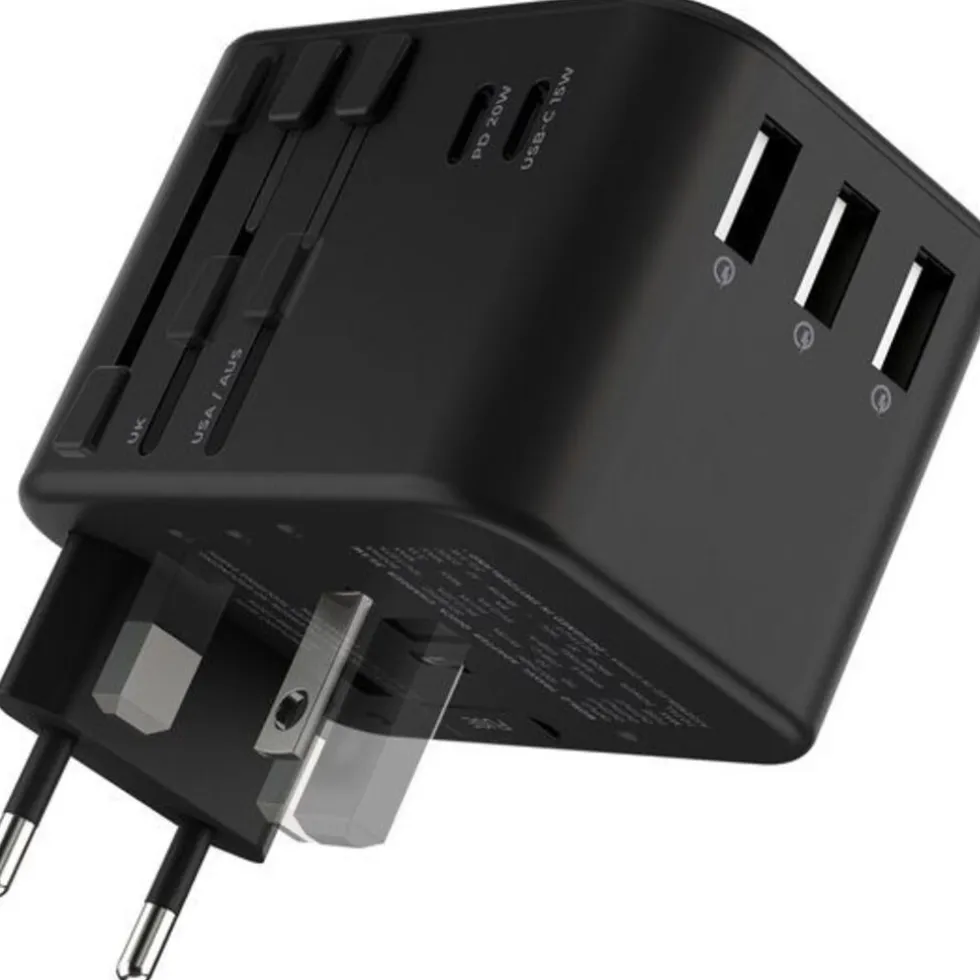 Rolling Square Travel Adapter Quick Charge Universele Wereldstekker Zwart