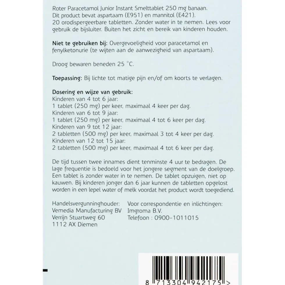 Roter Paracetamol Junior 250mg Smelttabletten