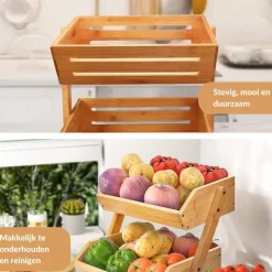 SensaHome Luxe Bamboehouten Fruitkist Rechthoek 2-Laags