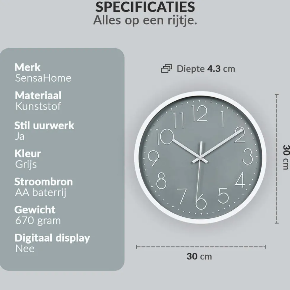 Sensahome Wandklok Minimalistische Design Stille Uurwerk TM20050-4