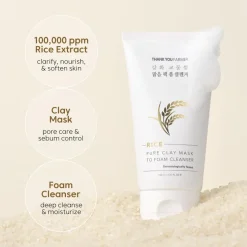 THANK YOU FARMER Rice Pure Clay Mask to Foam Cleanser