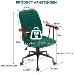 Trendmix Fluwelen Vintage Bureaustoel Met Kantelbare Rugleuning