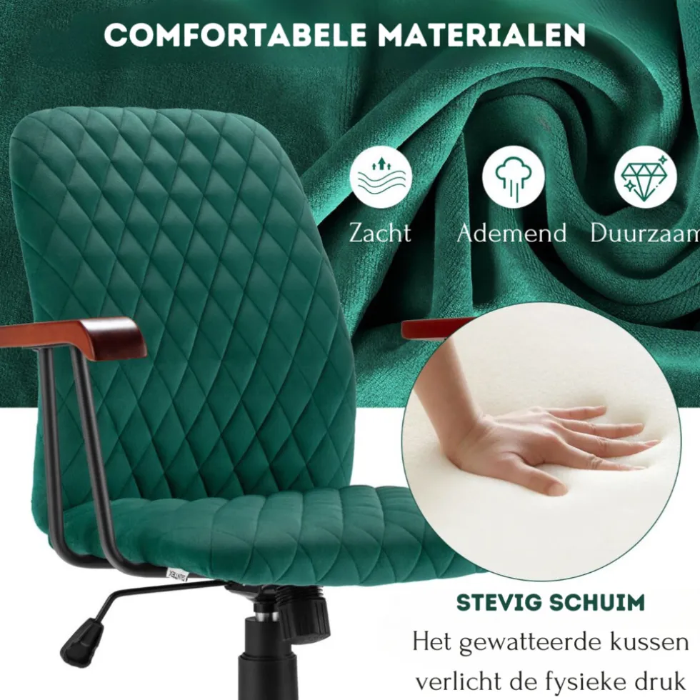 Trendmix Fluwelen Vintage Bureaustoel Met Kantelbare Rugleuning