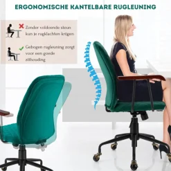 Trendmix Fluwelen Vintage Bureaustoel Met Kantelbare Rugleuning