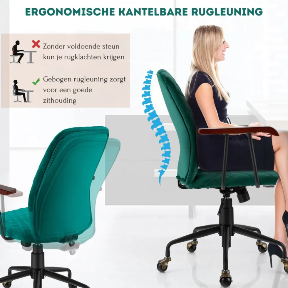 Trendmix Fluwelen Vintage Bureaustoel Met Kantelbare Rugleuning