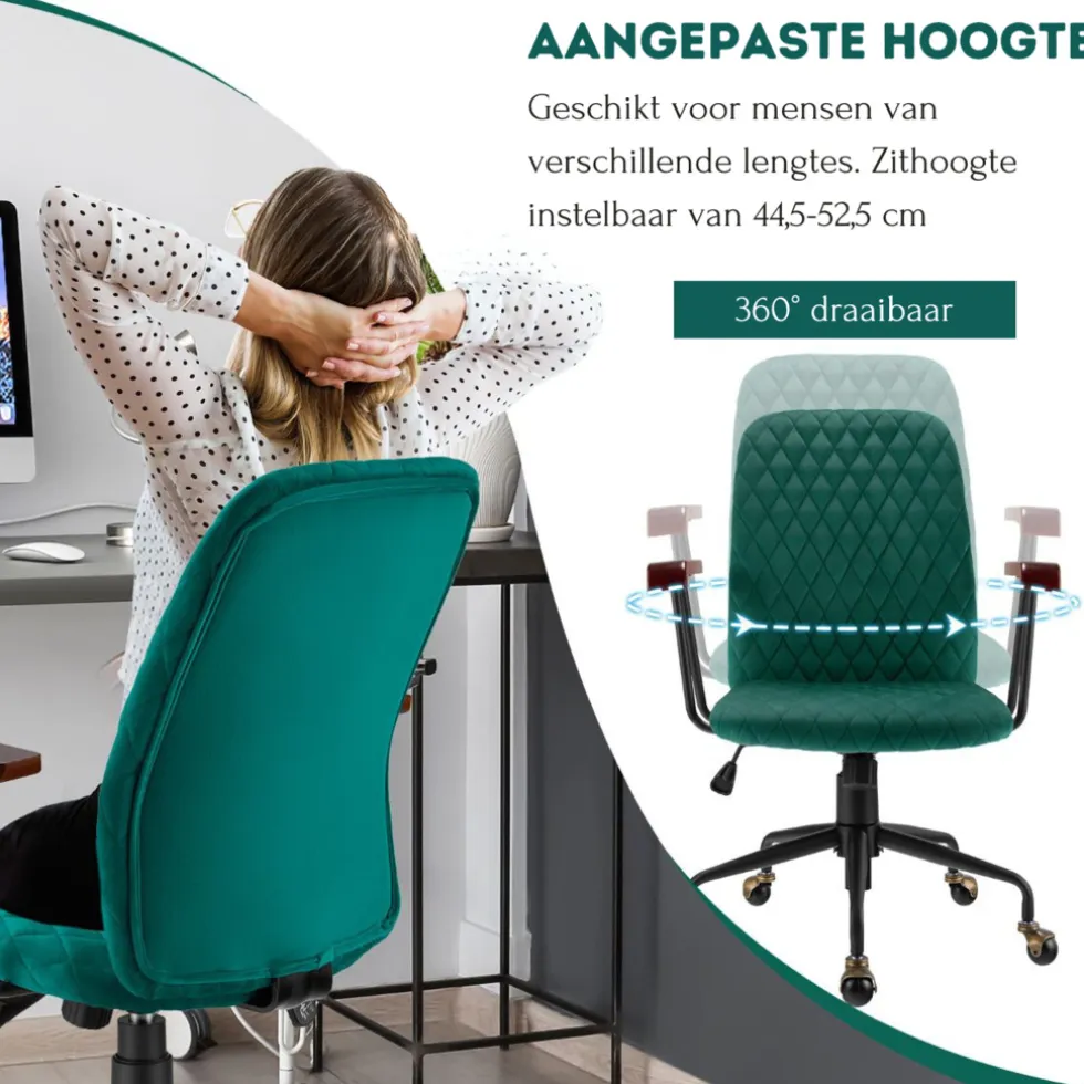 Trendmix Fluwelen Vintage Bureaustoel Met Kantelbare Rugleuning