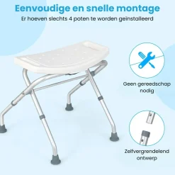 Trendmix lichtgewicht opklapbare douchekruk verstelbaar in 3 hoogtes met handgrepen