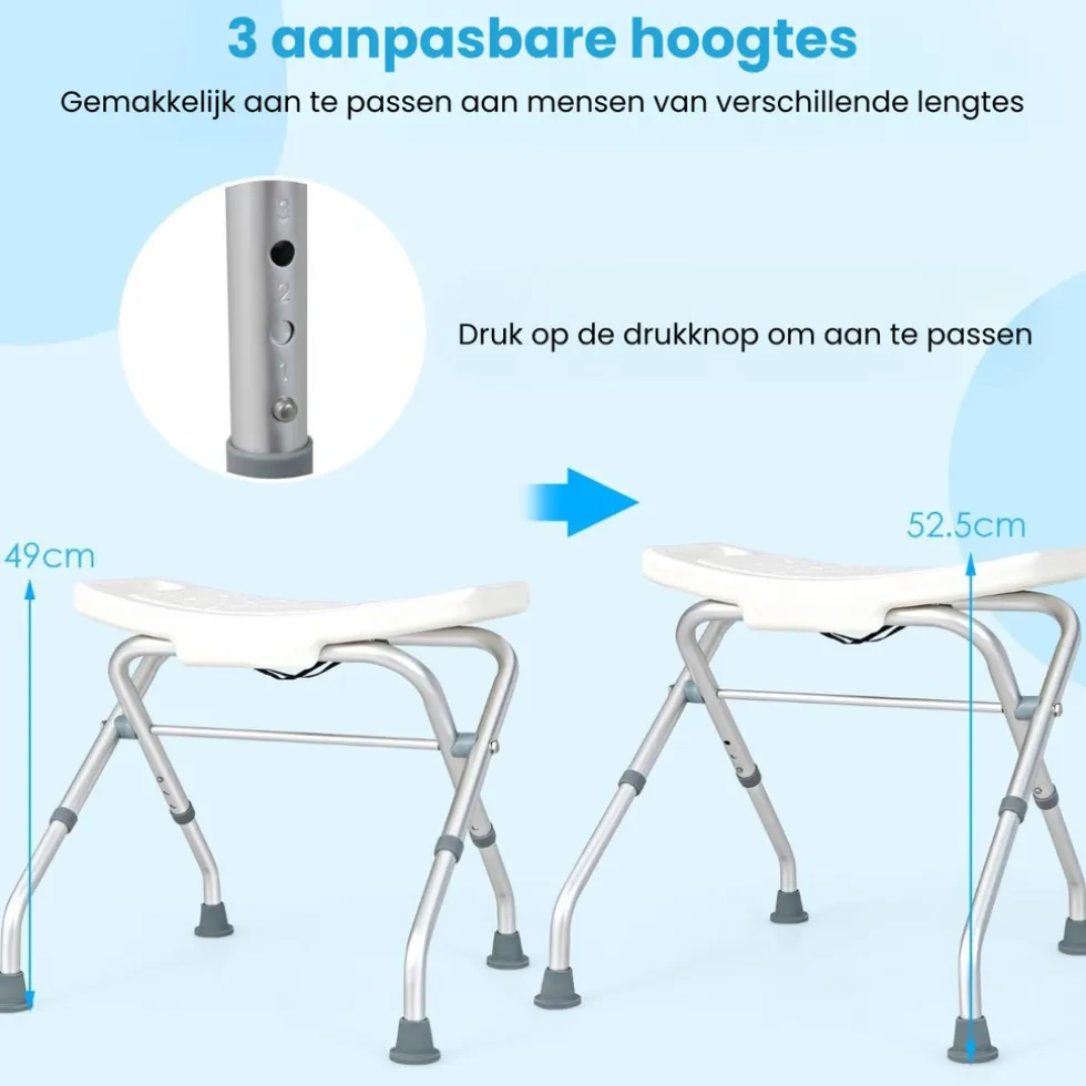 Trendmix lichtgewicht opklapbare douchekruk verstelbaar in 3 hoogtes met handgrepen