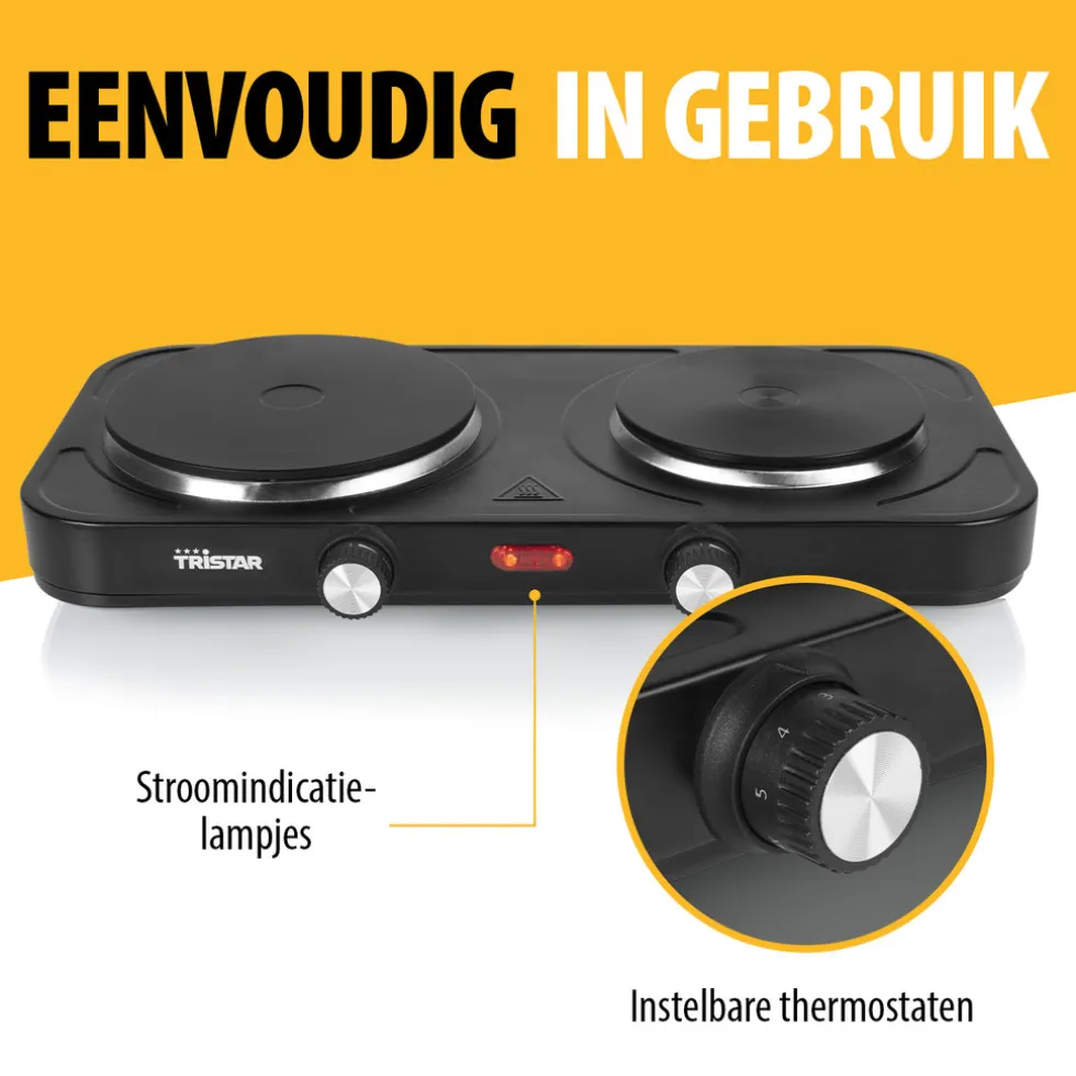 Tristar Elektrische Kookplaat KP-6152 Vrijstaand 2 Kookzones Vrijstaand
