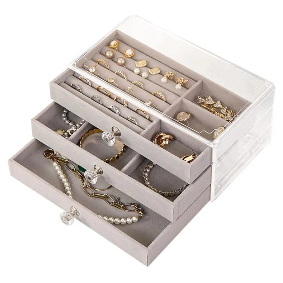 UNIQ Acryl Sieraden Organizer – 3 Laden, Transparant - J305