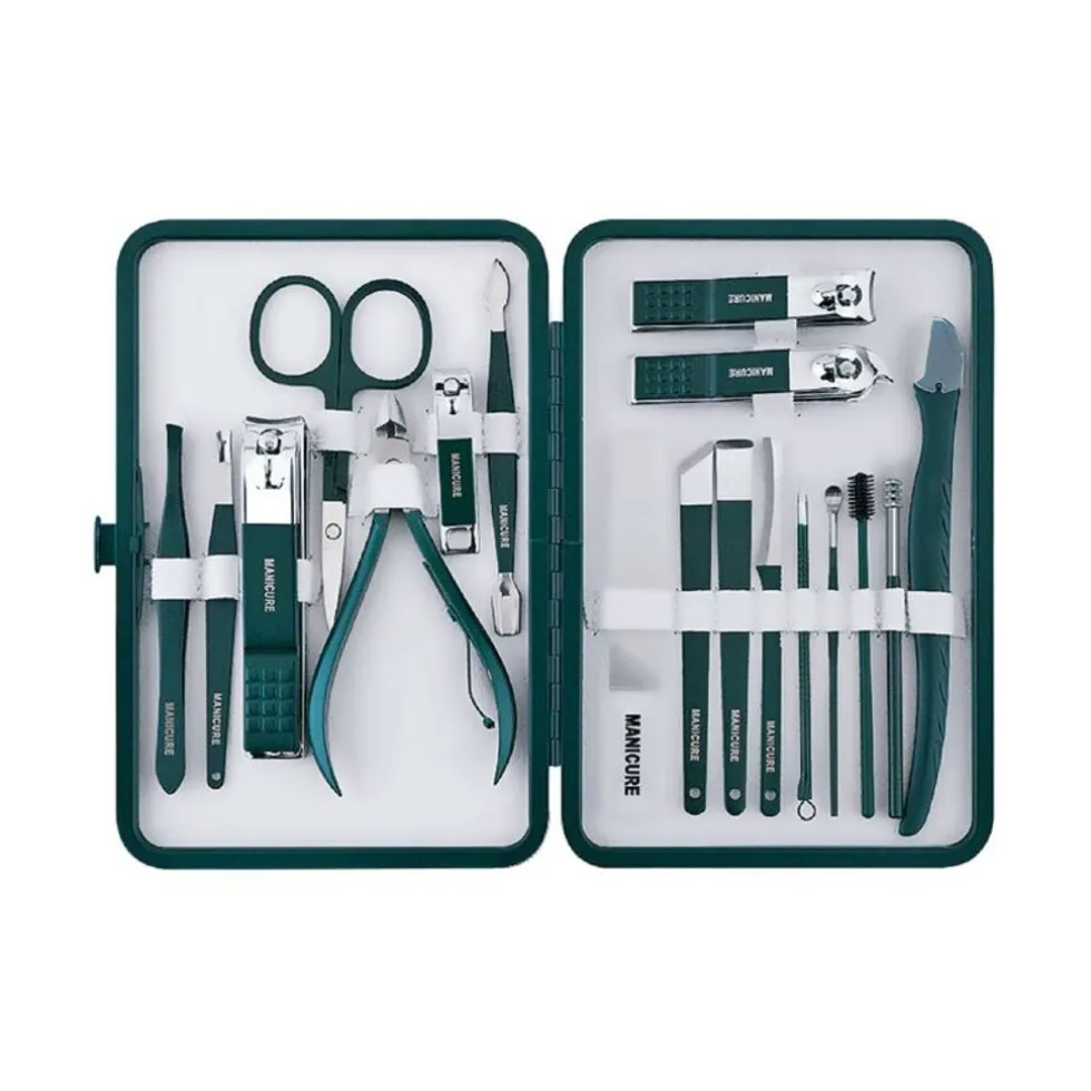 UNIQ 18‑in‑1 Manicure & Pedicure Set – Donkergroen Etui