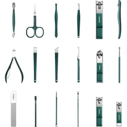 UNIQ 18‑in‑1 Manicure & Pedicure Set – Donkergroen Etui