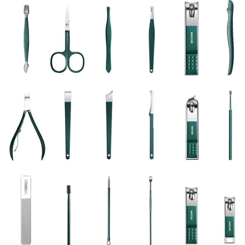 UNIQ 18‑in‑1 Manicure & Pedicure Set – Donkergroen Etui
