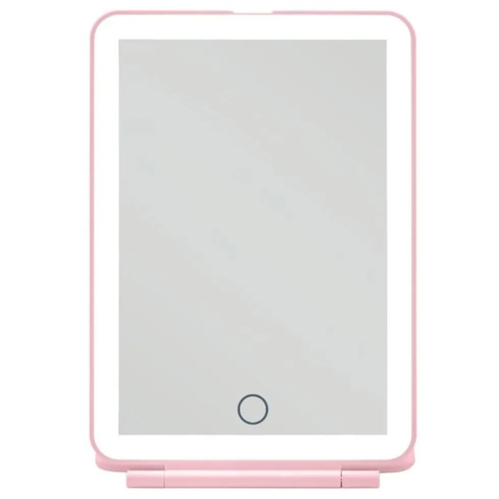 UNIQ Opvouwbare LED Make‑upspiegel (USB oplaadbaar) – Reisspiegel met 3 Lichtstanden, Roze
