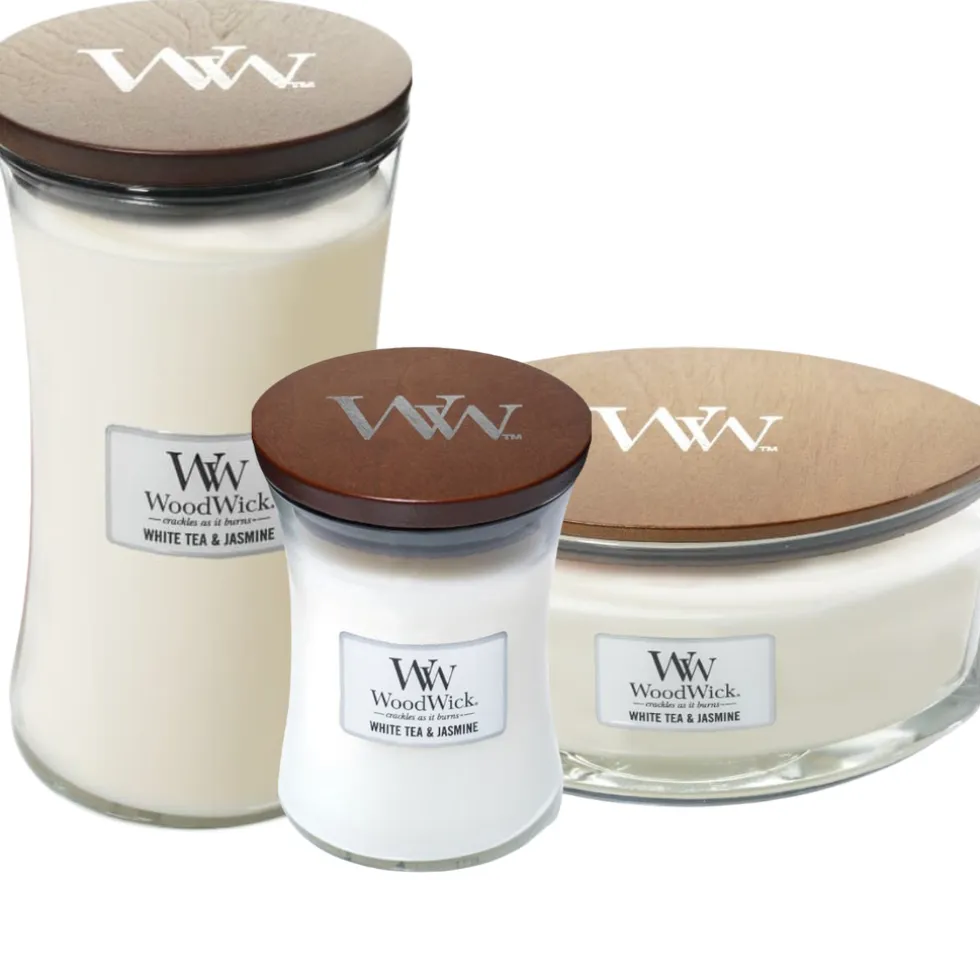 Woodwick geurkaarsen White Tea & Jasmine